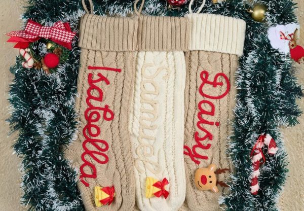 Personalized Christmas Stocking – Custom Embroidered Knit Xmas Sock, Name Christmas Decoration, Family Holiday Gift Bag