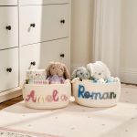Personalized Woven Basket – Custom Name Storage Basket for Baby Toys, Nursery Organizer or Pet Toy Bin, Handmade Gift