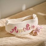 Personalized Baby Gift Set – Custom Name Basket and Crochet Rattle, Handmade Newborn Gift, Baby Shower Present for Boys & Girls
