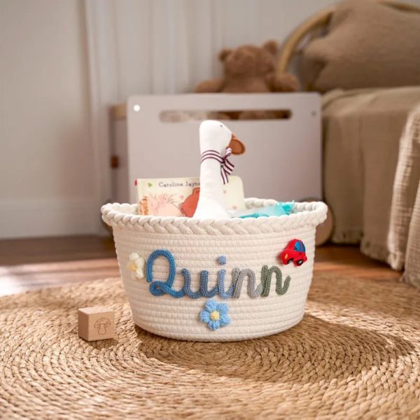 Personalized Woven Basket – Custom Name Storage Basket for Baby Toys, Nursery Organizer or Pet Toy Bin, Handmade Gift
