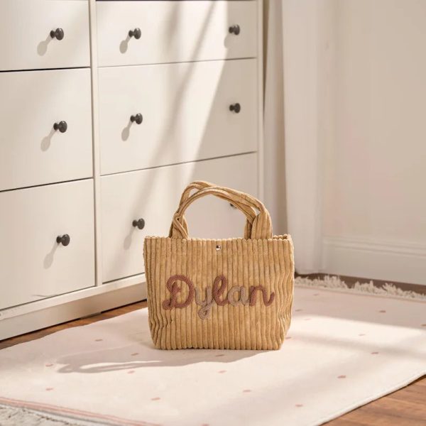 Personalized Corduroy Tote Bag – Custom Name Kids Bag, Toddler Handbag, Preschool Gift, Cute Mini Tote for Boys & Girls