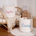 Personalized Woven Basket – Custom Name Storage Basket for Baby Toys, Nursery Organizer or Pet Toy Bin, Handmade Gift