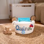 Personalized Woven Basket – Custom Name Storage Basket for Baby Toys, Nursery Organizer or Pet Toy Bin, Handmade Gift