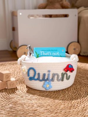 Personalized Woven Basket – Custom Name Storage Basket for Baby Toys, Nursery Organizer or Pet Toy Bin, Handmade Gift