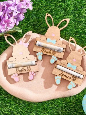Personalized Easter Bunny Money Holder – Handcrafted Easter Gift, Custom Name Bunny Holder, Easter Basket Stuffer for Kids & Adults