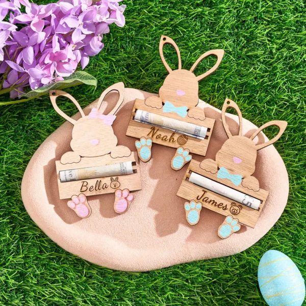 Personalized Easter Bunny Money Holder – Handcrafted Easter Gift, Custom Name Bunny Holder, Easter Basket Stuffer for Kids & Adults