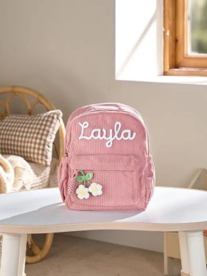Personalized Mini Kids Backpack – Custom Name Small Toddler Bag, Corduroy Preschool Backpack, Baby Gift for Boys & Girls