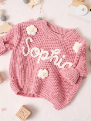 Personalized Baby Sweater – Custom Name Knit Jumper, Handmade Toddler Sweatshirt, Baby Shower Gift