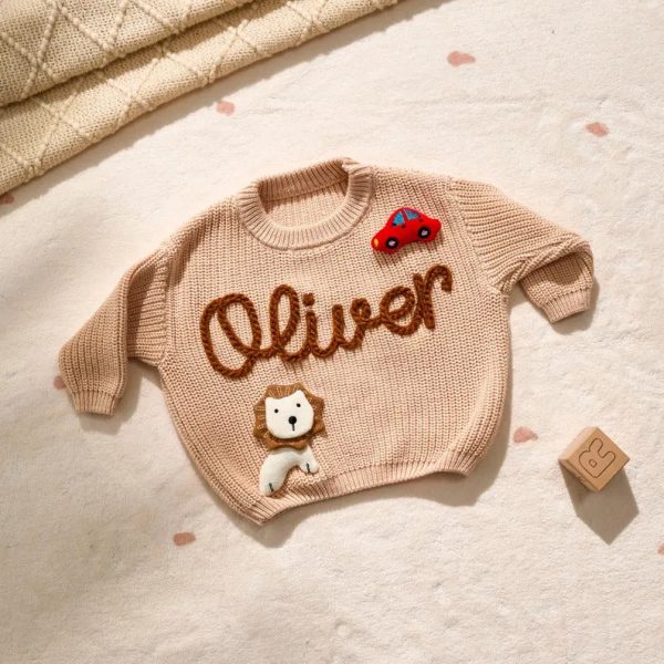 Personalized Baby Sweater – Custom Name Knit Jumper, Handmade Toddler Sweatshirt, Baby Shower Gift