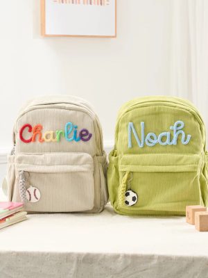 Personalized Mini Kids Backpack – Custom Name Small Toddler Bag, Corduroy Preschool Backpack, Baby Gift for Boys & Girls