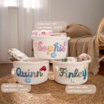 Personalized Woven Basket – Custom Name Storage Basket for Baby Toys, Nursery Organizer or Pet Toy Bin, Handmade Gift