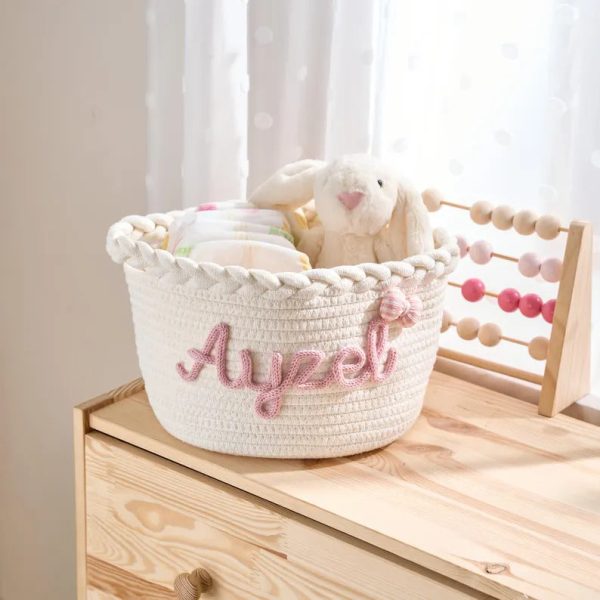 Personalized Woven Basket – Custom Name Storage Basket for Baby Toys, Nursery Organizer or Pet Toy Bin, Handmade Gift