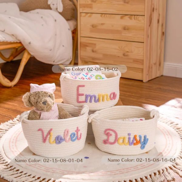 Personalized Woven Basket – Custom Name Storage Basket for Baby Toys, Nursery Organizer or Pet Toy Bin, Handmade Gift