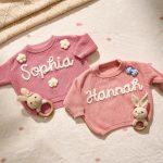 Personalized Baby Gift Set – Custom Name Sweater and Crochet Rattle, Handmade Newborn Gift, Baby Shower Present for Boys & Girls