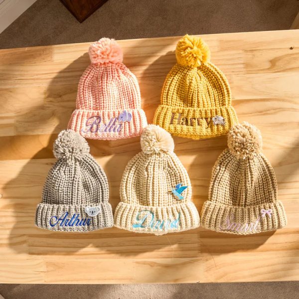 Custom Kids Beanie – Personalized Embroidered Name Hat, Baby Winter Knit Hat, Toddler Monogram Beanie, Handmade Children’s Gift