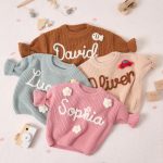 Personalized Baby Sweater – Custom Name Knit Jumper, Handmade Toddler Sweatshirt, Baby Shower Gift