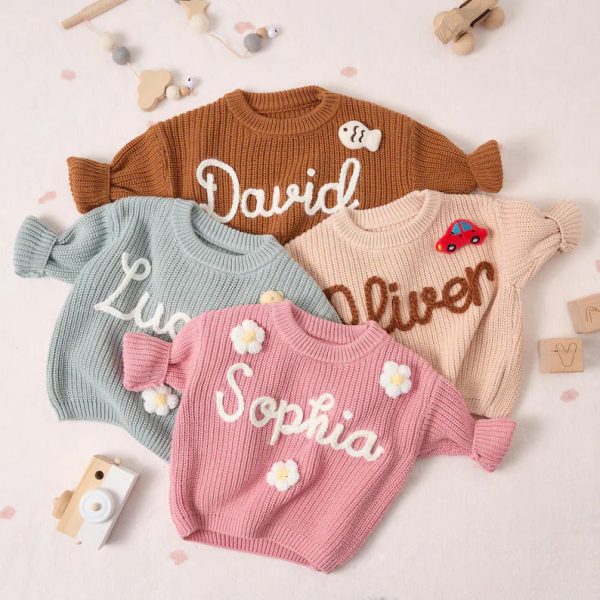Personalized Baby Sweater – Custom Name Knit Jumper, Handmade Toddler Sweatshirt, Baby Shower Gift