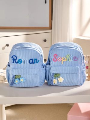 Personalized Mini Kids Backpack – Custom Name Small Toddler Bag, Corduroy Preschool Backpack, Baby Gift for Boys & Girls