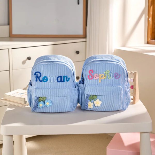 Personalized Mini Kids Backpack – Custom Name Small Toddler Bag, Corduroy Preschool Backpack, Baby Gift for Boys & Girls