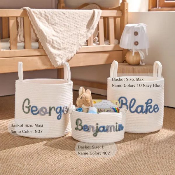 Personalized Woven Basket – Custom Name Storage Basket for Baby Toys, Nursery Organizer or Pet Toy Bin, Handmade Gift