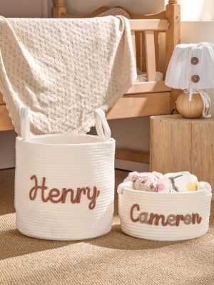 Personalized Woven Basket – Custom Name Storage Basket for Baby Toys, Nursery Organizer or Pet Toy Bin, Handmade Gift