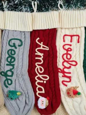 Personalized Christmas Stocking – Custom Embroidered Knit Xmas Sock, Name Christmas Decoration, Family Holiday Gift Bag
