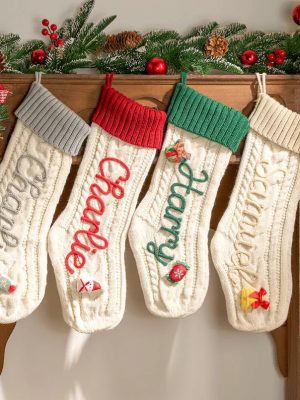 Personalized Christmas Stocking – Custom Embroidered Knit Xmas Sock, Name Christmas Decoration, Family Holiday Gift Bag