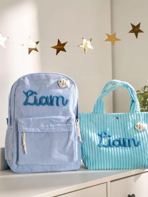 Personalized Corduroy Backpack and Tote Bag Set – Custom Kids Name School Bag, Toddler Preschool Gift, Back to School Essentials