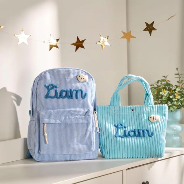 Personalized Corduroy Backpack and Tote Bag Set – Custom Kids Name School Bag, Toddler Preschool Gift, Back to School Essentials