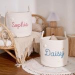Personalized Woven Basket – Custom Name Storage Basket for Baby Toys, Nursery Organizer or Pet Toy Bin, Handmade Gift