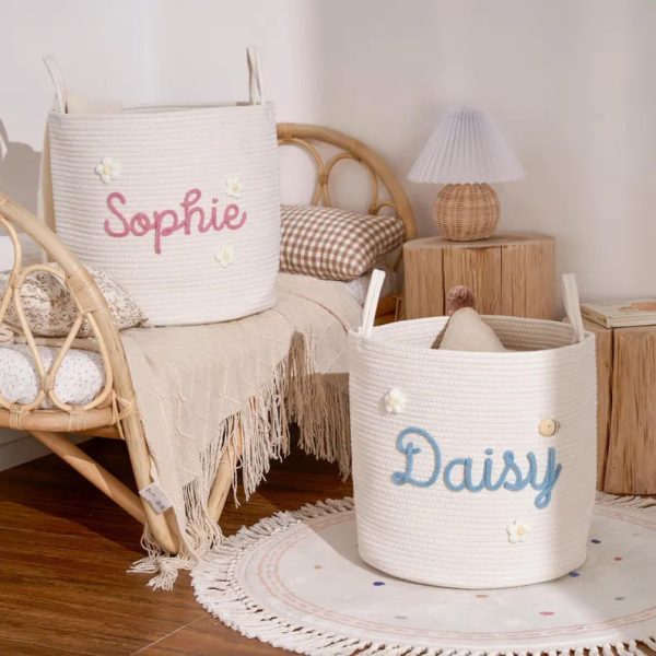 Personalized Woven Basket – Custom Name Storage Basket for Baby Toys, Nursery Organizer or Pet Toy Bin, Handmade Gift