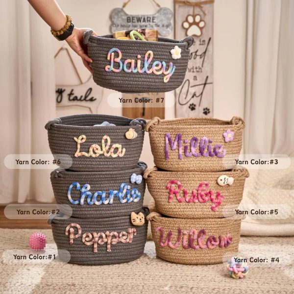 Personalized Pet Toy Basket – Custom Woven Storage Basket with Name, Dog or Cat Toy Organizer, Pet Gift Basket