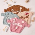 Personalized Baby Sweater – Custom Name Knit Jumper, Handmade Toddler Sweatshirt, Baby Shower Gift