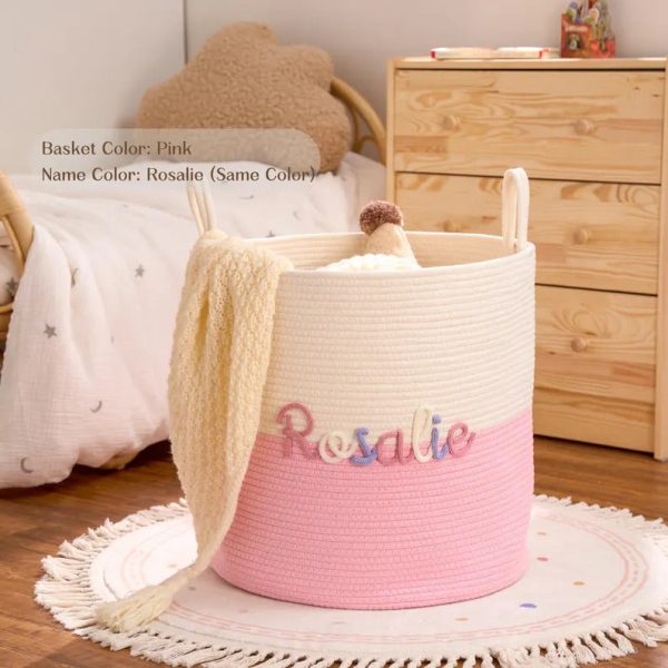 Personalized Woven Basket – Custom Name Storage Basket for Baby Toys, Nursery Organizer or Pet Toy Bin, Handmade Gift