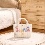 Personalized Corduroy Tote Bag – Custom Name Kids Bag, Toddler Handbag, Preschool Gift, Cute Mini Tote for Boys & Girls