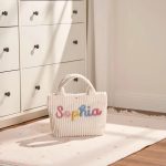 Personalized Corduroy Tote Bag – Custom Name Kids Bag, Toddler Handbag, Preschool Gift, Cute Mini Tote for Boys & Girls