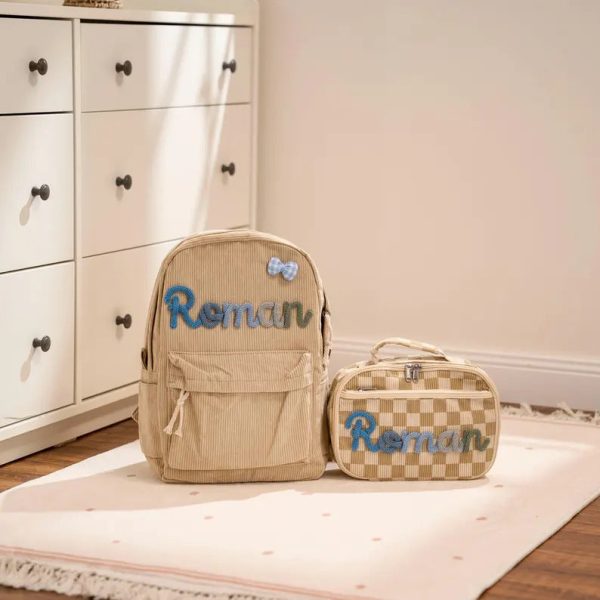 Personalized Corduroy Backpack and Lunch Bag Set – Custom Name School Bag for Kids, Toddler Preschool Bag, Back to School Gift