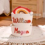 Personalized Woven Basket – Custom Name Storage Basket for Baby Toys, Nursery Organizer or Pet Toy Bin, Handmade Gift