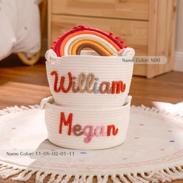Personalized Woven Basket – Custom Name Storage Basket for Baby Toys, Nursery Organizer or Pet Toy Bin, Handmade Gift