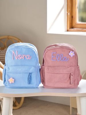 Personalized Mini Kids Backpack – Custom Name Small Toddler Bag, Corduroy Preschool Backpack, Baby Gift for Boys & Girls