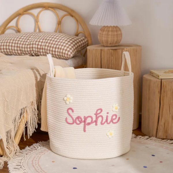 Personalized Woven Basket – Custom Name Storage Basket for Baby Toys, Nursery Organizer or Pet Toy Bin, Handmade Gift