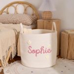 Personalized Woven Basket – Custom Name Storage Basket for Baby Toys, Nursery Organizer or Pet Toy Bin, Handmade Gift
