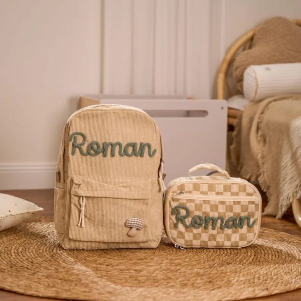Personalized Corduroy Backpack and Lunch Bag Set – Custom Name School Bag for Kids, Toddler Preschool Bag, Back to School Gift