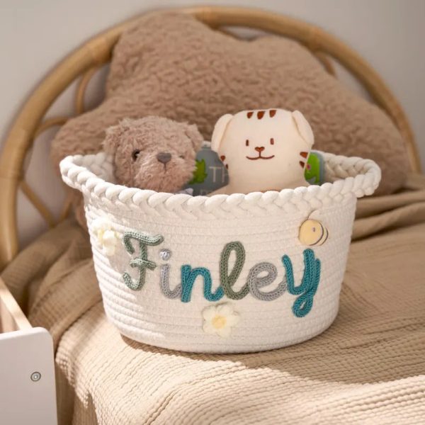 Personalized Woven Basket – Custom Name Storage Basket for Baby Toys, Nursery Organizer or Pet Toy Bin, Handmade Gift