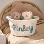 Personalized Woven Basket – Custom Name Storage Basket for Baby Toys, Nursery Organizer or Pet Toy Bin, Handmade Gift