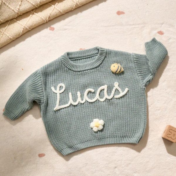 Personalized Baby Sweater – Custom Name Knit Jumper, Handmade Toddler Sweatshirt, Baby Shower Gift