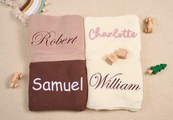 Personalized Knit Baby Blanket | Custom Baby Name Blanket | Embroidered Baby Blanket | Unique Baby Shower Gift