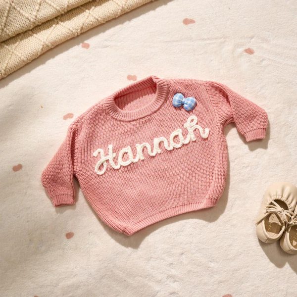 Personalized Baby Sweater – Custom Name Knit Jumper, Handmade Toddler Sweatshirt, Baby Shower Gift