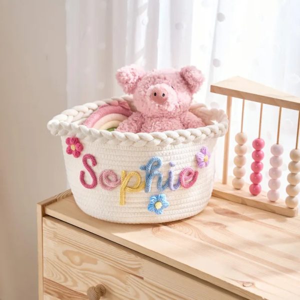 Personalized Woven Basket – Custom Name Storage Basket for Baby Toys, Nursery Organizer or Pet Toy Bin, Handmade Gift