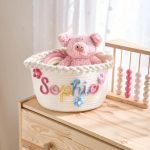 Personalized Woven Basket – Custom Name Storage Basket for Baby Toys, Nursery Organizer or Pet Toy Bin, Handmade Gift
